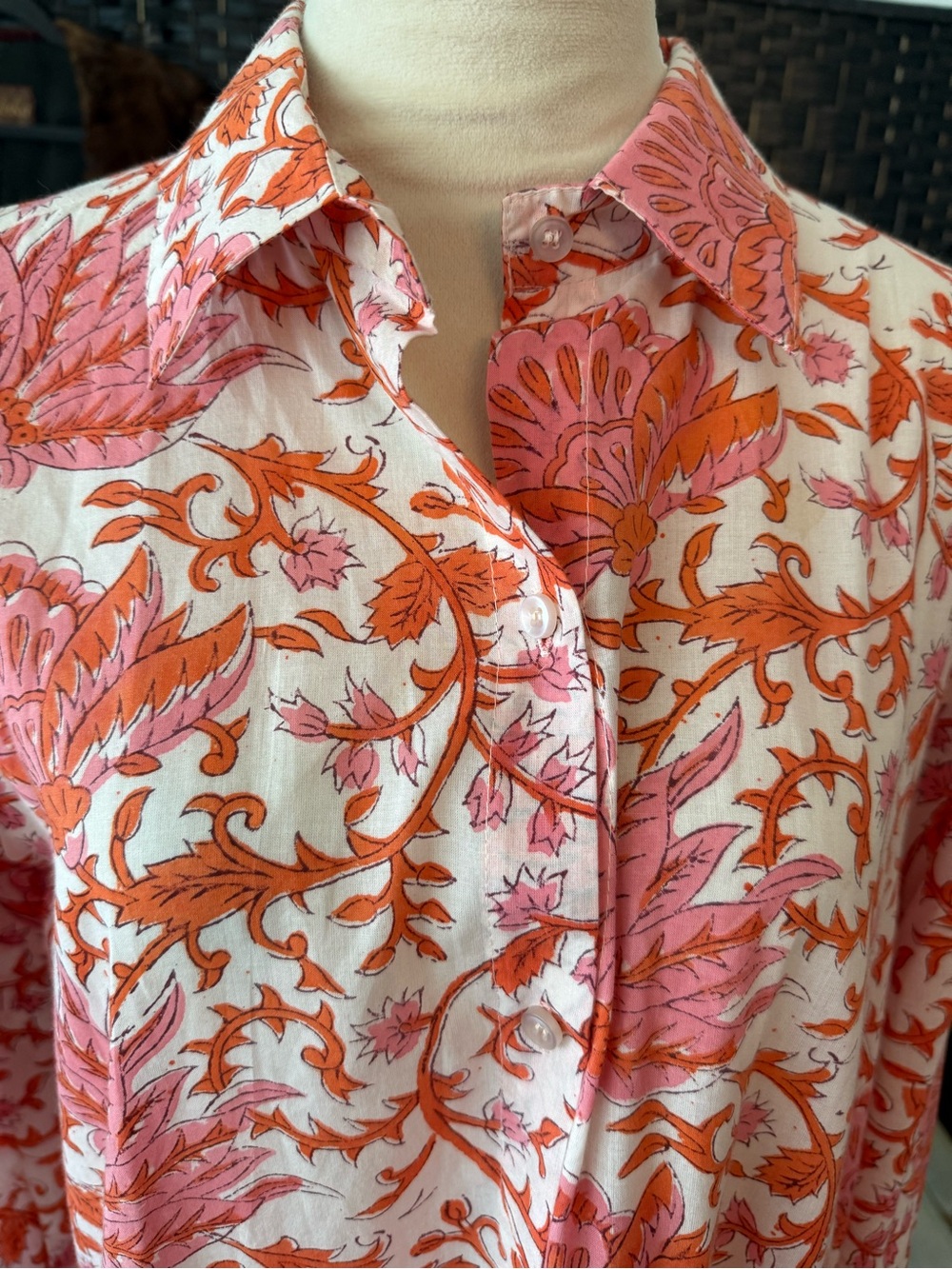 🌺 Guadalupe Design Meredith Floral Maxi Dress Coral Pink Cotton Tiered Boho M - Picture 6 of 12